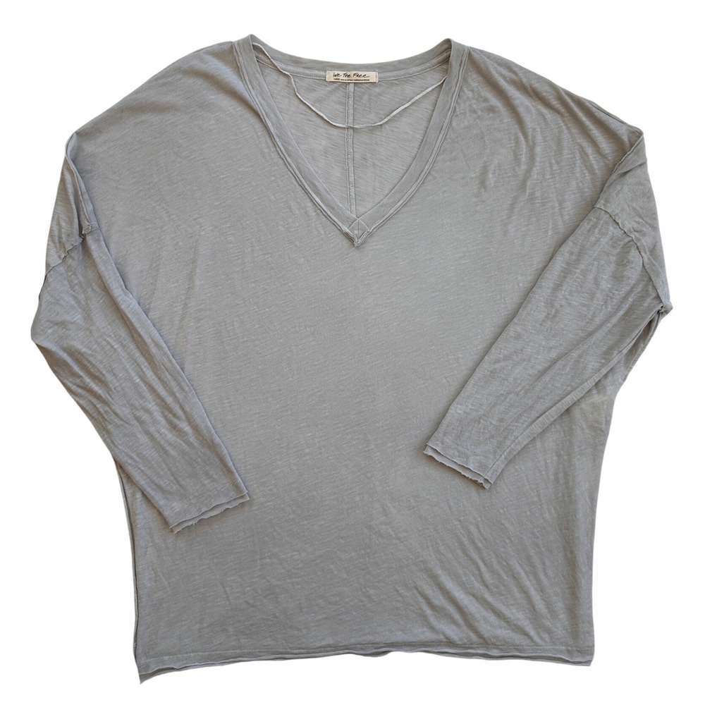 We The Free Free People Top Women Large Grey Excellent Oversized V-Neck Slouchy